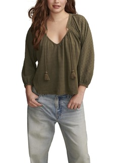 Lucky Brand Women's Knit Mix Peasant Blouse