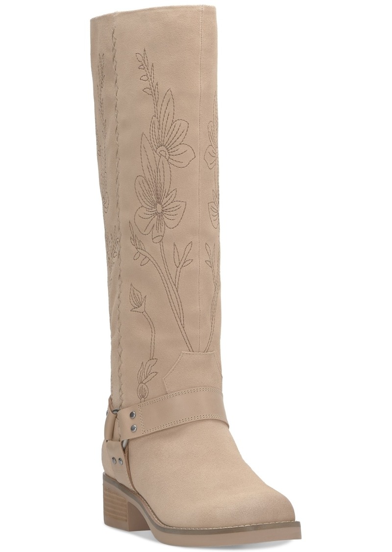 Lucky Brand Women's Kujon Tall Embroidered Floral Stitch Western Boots - Cannellini Suede