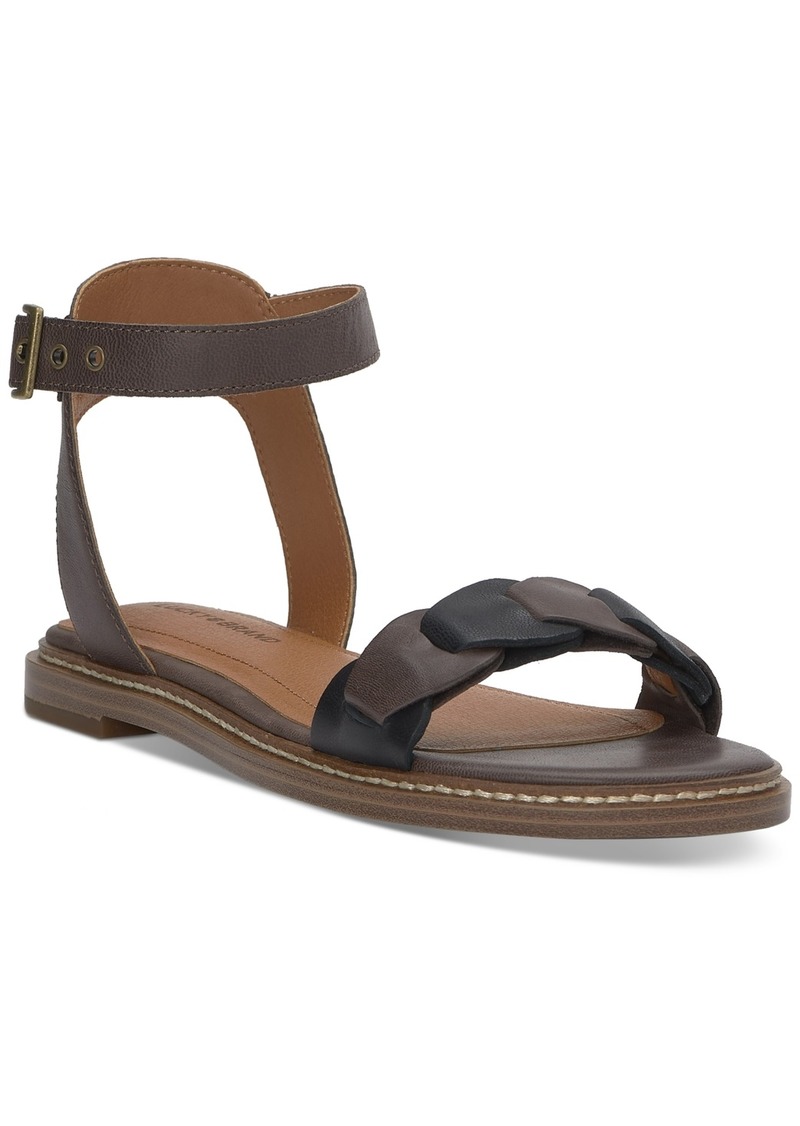 Lucky Brand Women's Kyndall Ankle-Strap Flat Sandals - Chocolate Black Leather