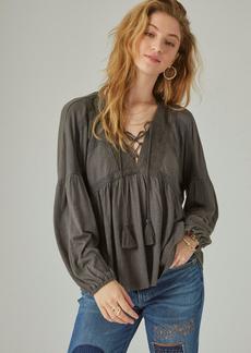 Lucky Brand Women's Lace Up Trim Peasant Top