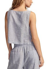 Lucky Brand Women's Linen-Blend Striped Beach Tank Top - Blue Stripe