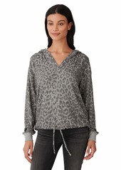 Lucky Brand Women's Long Sleeve Cloud Jersey Leopard Print Hoodie Sweater  S