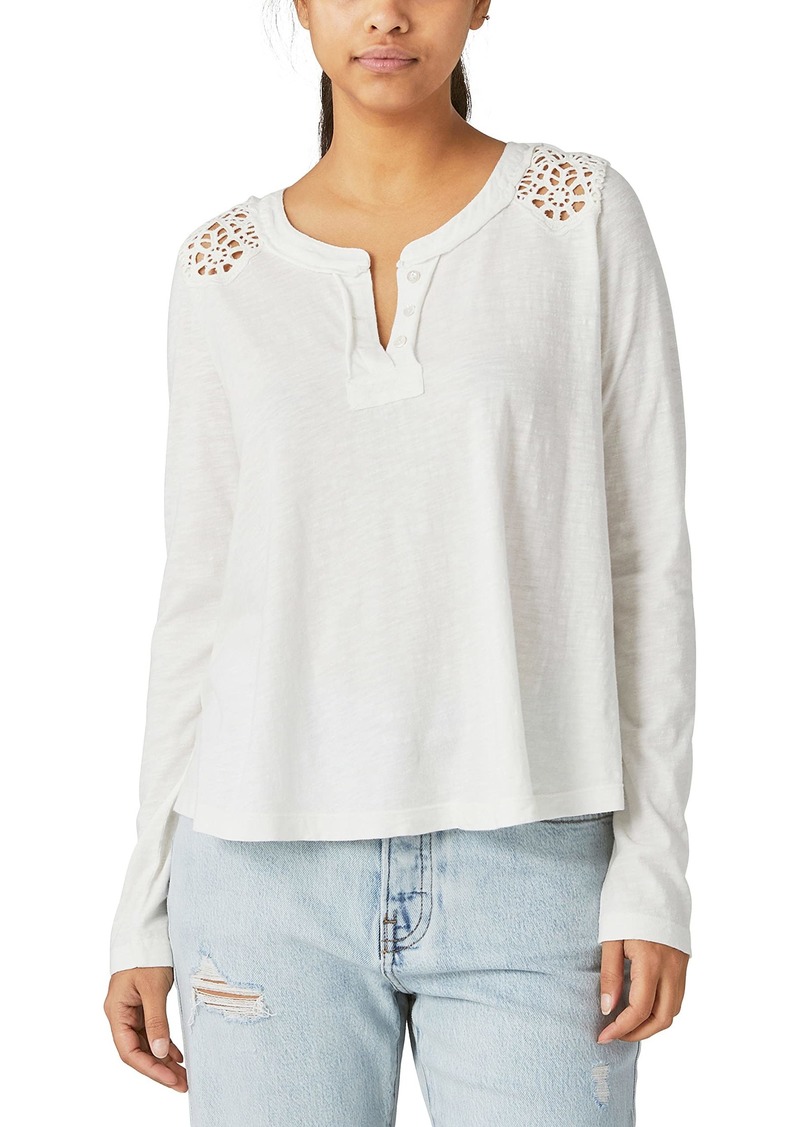 Lucky Brand Women's Long Sleeve Cutwork Henley