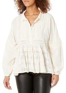 Lucky Brand Women's Long Sleeve Embroidered Button Down Top