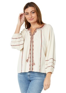 Lucky Brand Women's Long Sleeve Embroidered Peasant Blouse
