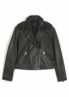 Lucky Brand Women's Long Sleeve Notched Lapel Leather Moto Jacket  XS