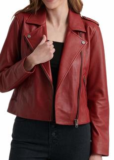 Lucky Brand womens Long Sleeve Notched Lapel Moto Leather Jacket   US