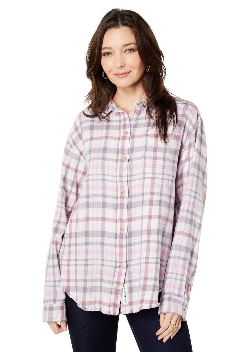 Lucky Brand Women's Long Sleeve Oversized Distressed Shirt