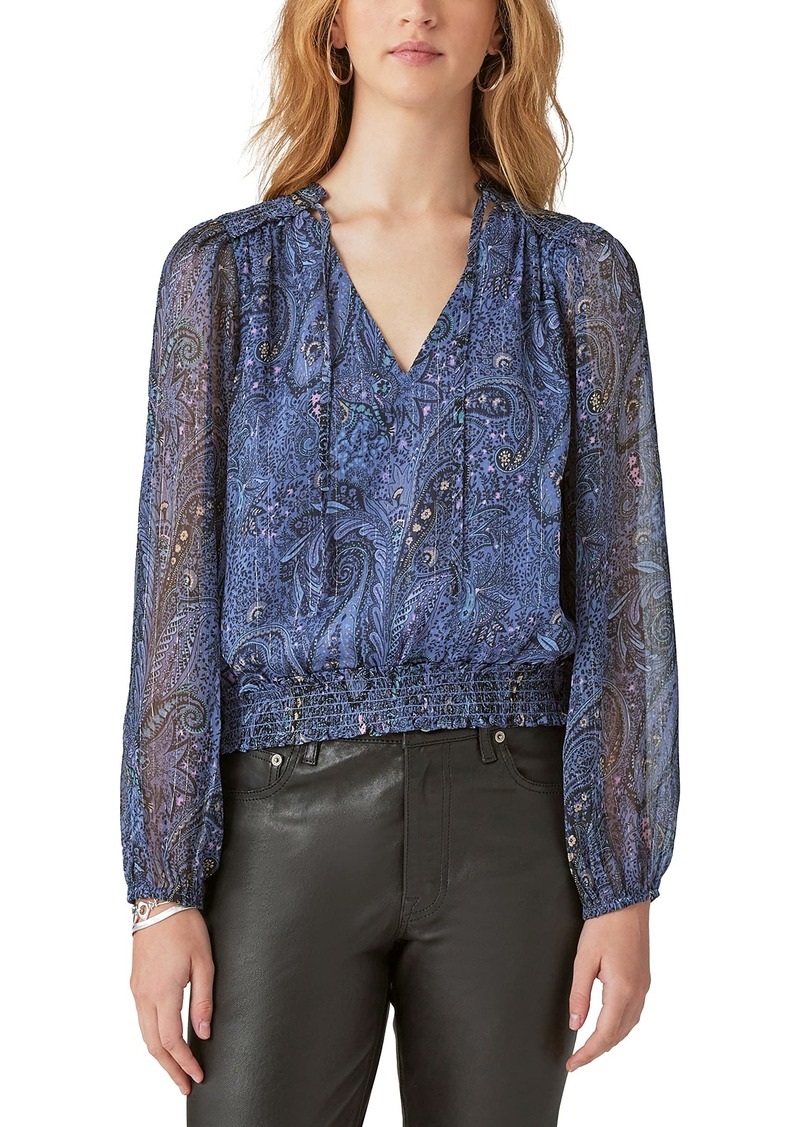 Lucky Brand Women's Long Sleeve Paisley Bubble Hem Blouse