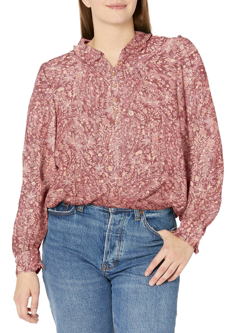 Lucky Brand Women's Long Sleeve Printed Ruffle Collar Top  L