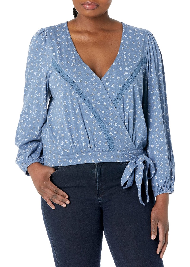 Lucky Brand Women's Long Sleeve Printed Surplice WRAP TOP  XL