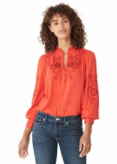 Lucky Brand womens Long Sleeve Ruffle Trim Embroidered Knit Top Shirt   US