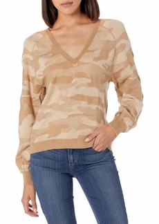 Lucky Brand Women's Long Sleeve V-Neck Camo Stitch Pullover Sweater  M