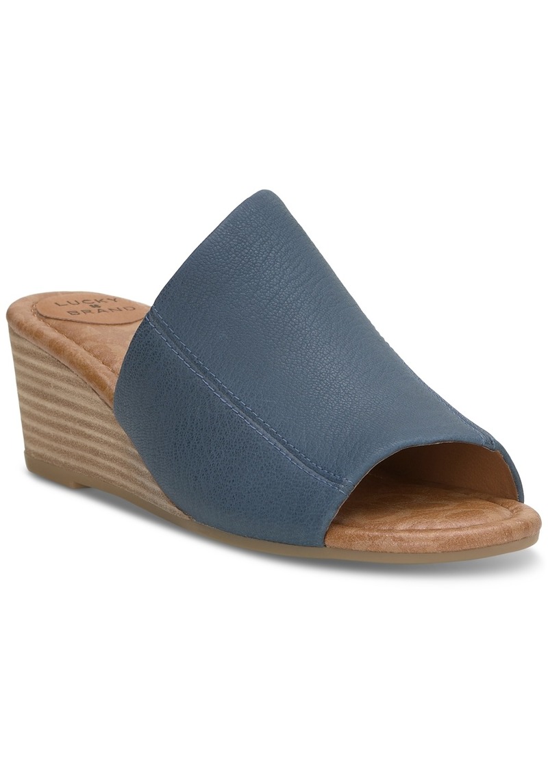 Lucky Brand Women's Malenka Slip-On Wedge Sandals - Light Blue Leather