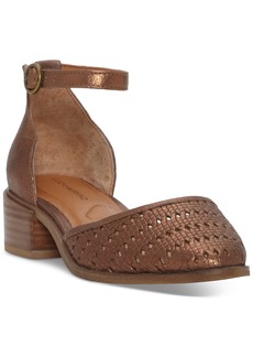 Lucky Brand Women's Maliya Crochet Woven Two-Piece Ankle-Strap Block-Heel Pumps - Bronze Leather