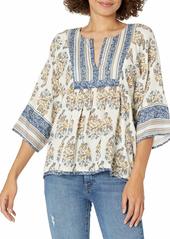 Lucky Brand Women's Mixed Print Peasant TOP NATIURAL Multi S