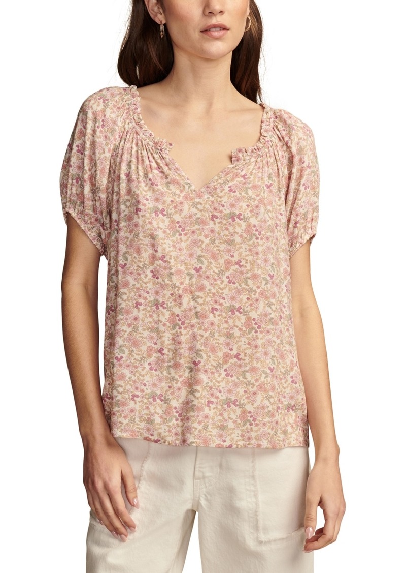 Lucky Brand Women's Notched Short-Sleeve Peasant Top - Silver Pink Multi