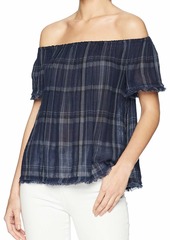 Lucky Brand Women's Off Shoulder Plaid TOP  S