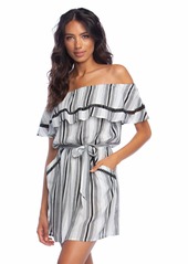 Lucky Brand Women's Off Shoulder Ruffle Front Tie Swimwear Cover Up Dress  Extra Small
