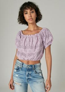 Lucky Brand Womens Off The Shoulder Lace Crop Top