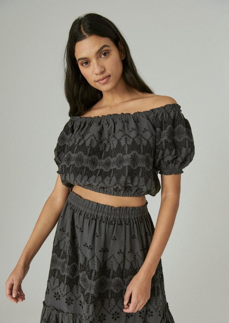 Lucky Brand Womens Off The Shoulder Lace Crop Top