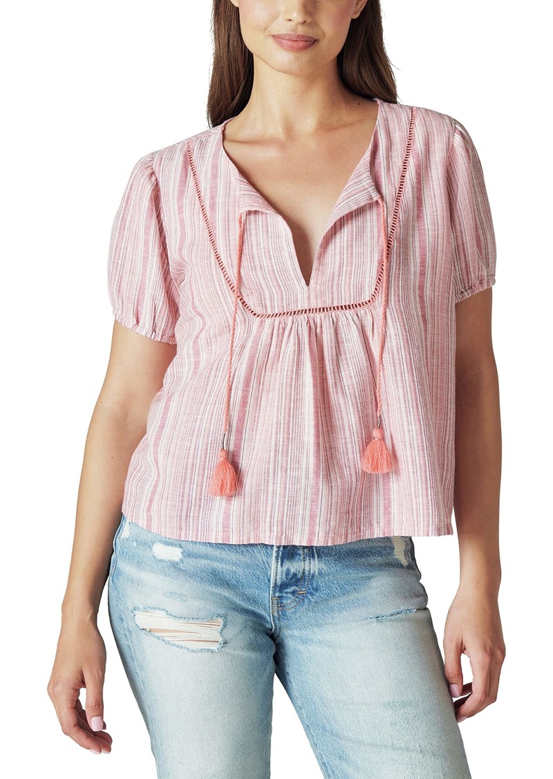 Lucky Brand womens Open Neck Embroidered Peasant Blouse   US