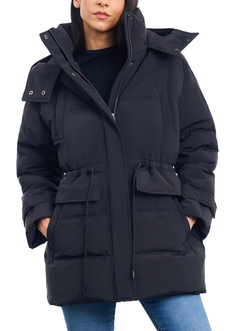 Lucky Brand Women's Oversized Hooded Anorak Puffer Coat - Black