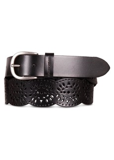 Lucky Brand Women's Perforated Scalloped Edge Leather Belt - Black