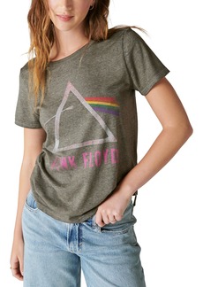 Lucky Brand Women's Pink Floyd Sparkle Logo Classic Crew