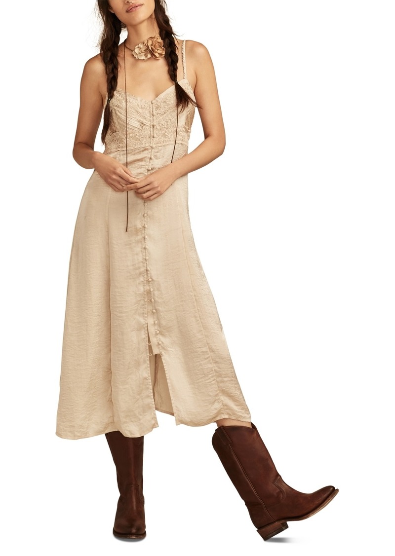 Lucky Brand Women's Pintuck Lace Button-Front Slip Dress - Gardenia