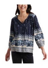 Lucky Brand womens Placed Print Knit Peasant Top Shirt   US