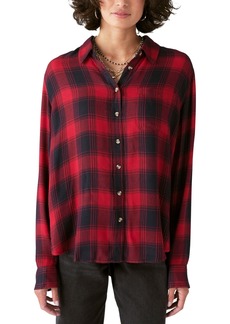 Lucky Brand Women's Plaid Button-Down Boyfriend Shirt - Red Black Plaid