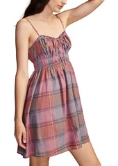 Lucky Brand Women's Plaid-Print Sweetheart-Neck Cotton Smocked Mini Dress - Mellow Mauve Plaid