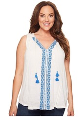 Lucky Brand Women's Plus Size Emb. Center Front Top