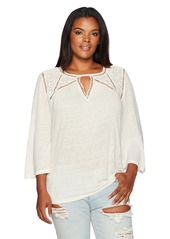 Lucky Brand Women's Plus Size Lace Mix Peasant Top