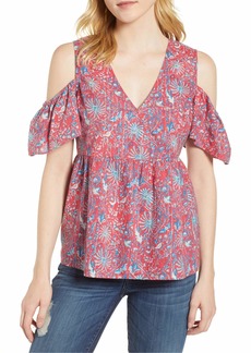 Lucky Brand Women's Printed Cold Shoulder TOP red/Multi S