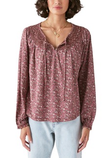 Lucky Brand Women's Printed Notch-Neck Peasant Top - Brown Multi