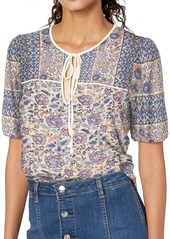 Lucky Brand Women's Printed Short Sleeve Peasant TOP  L