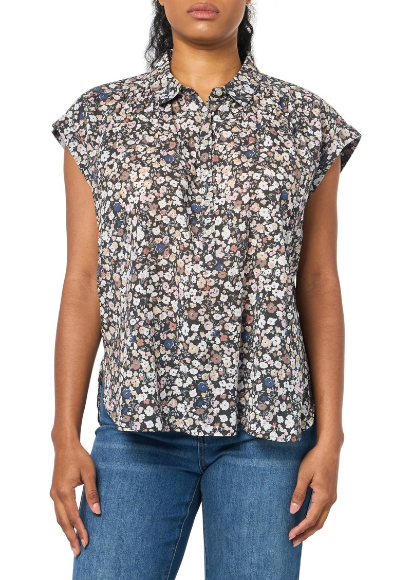 Lucky Brand Women's Printed Short Sleeve Popover W/Schiffli