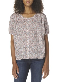 Lucky Brand Women's Printed Smocked Shoulder Blouse