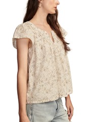 Lucky Brand Women's Printed Smocked Top - Egret Multi