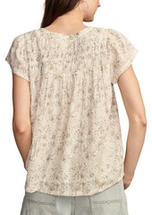 Lucky Brand Women's Printed Smocked Top - Egret Multi