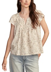 Lucky Brand Women's Printed Smocked Top - Egret Multi