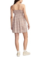 Lucky Brand Women's Printed Sweetheart-Neck Smocked Cotton Mini Dress - Pink Champagne Multi