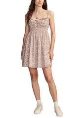 Lucky Brand Women's Printed Sweetheart-Neck Smocked Cotton Mini Dress - Pink Champagne Multi