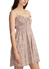 Lucky Brand Women's Printed Sweetheart-Neck Smocked Cotton Mini Dress - Pink Champagne Multi