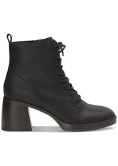 Lucky Brand Women's Qiama Lace-Up Heeled Combat Booties - Black Leather