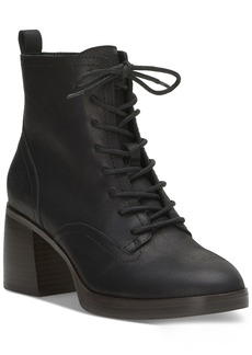 Lucky Brand Women's Qiama Lace-Up Heeled Combat Booties - Black Leather