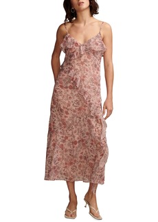Lucky Brand Women's Ruffle V-Neck Sleeveless Midi Dress - Rose Multi