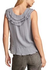 Lucky Brand Women's Ruffled Chiffon Sleeveless Top - Aqua Gray